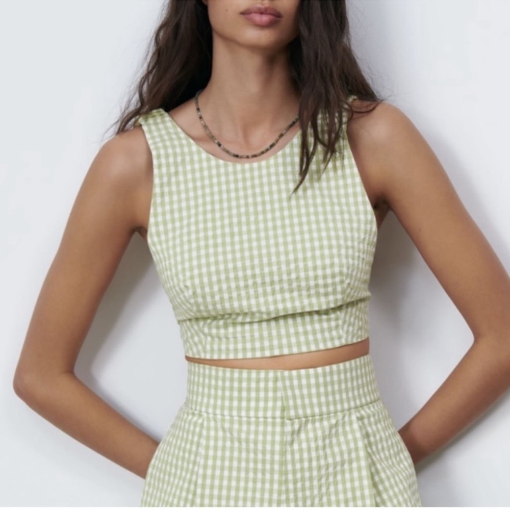 Zara Gingham Sleeveless Crop Top Size Medium